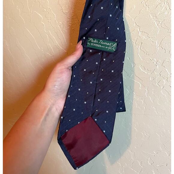 Peter Thomas by Superba Navy Blue & Grey Geometric Silk Necktie - Picture 4 of 7